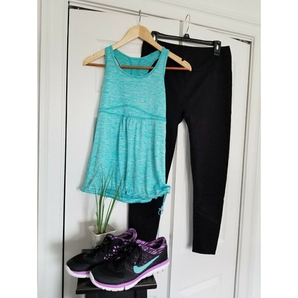 Be Inspired Activewear Tank Top With Racer Back Draw String Hem Teal Size (S) - Picture 2 of 7